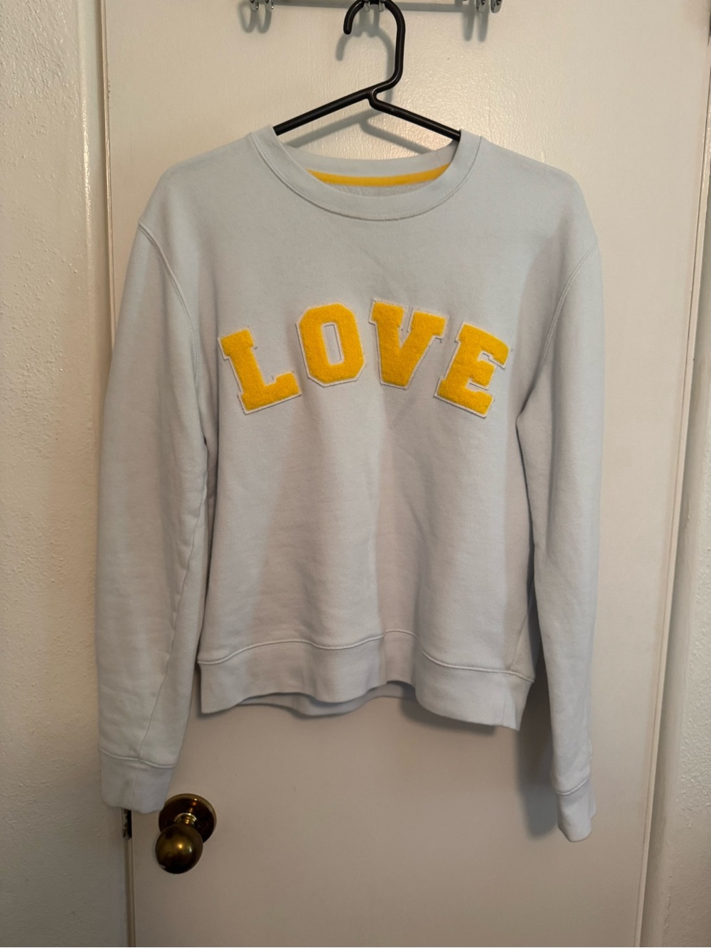 Tory Sport White Crewneck Sweatshirt with Yellow LOVE Appliqué